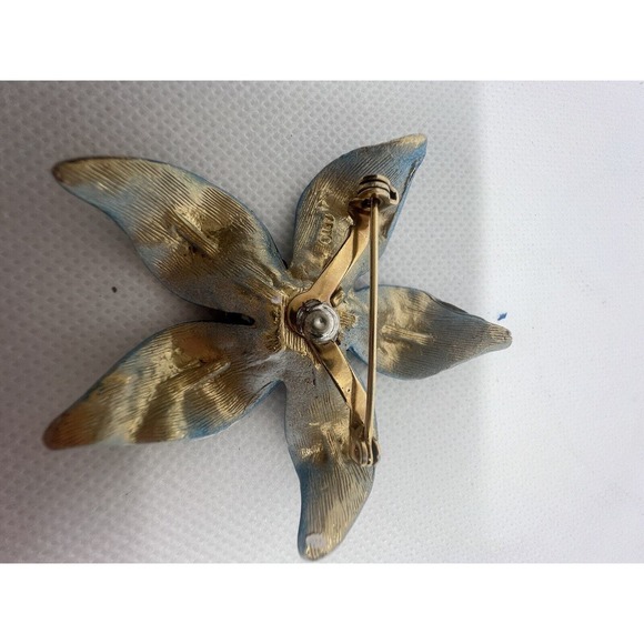 Vtg SIGNED Marked Mode ART Blue Flower Enamel Brooch Pin Circa 1940-1955 - Picture 9 of 10